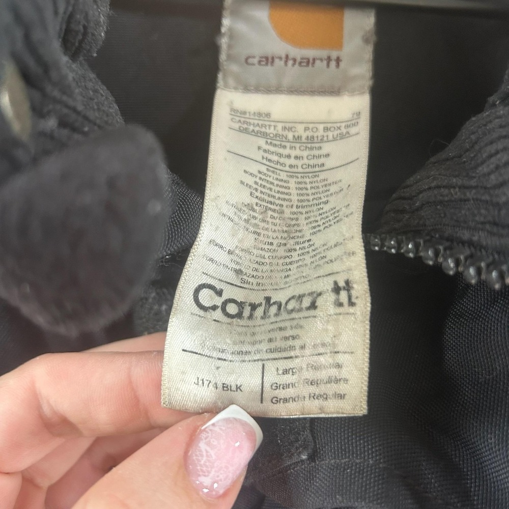 Carhartt Jacket Mens Large Black Canvas Full Zip Insulated Workwear Parka J174 - Picture 10 of 16